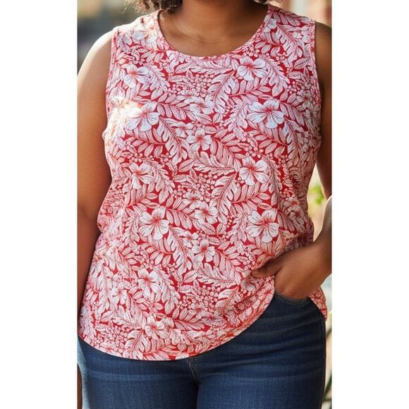 Comfort Code Top Shirt Blouse Plus Size 2X XX Tank Sleeveless Red White Cami - Picture 5 of 5